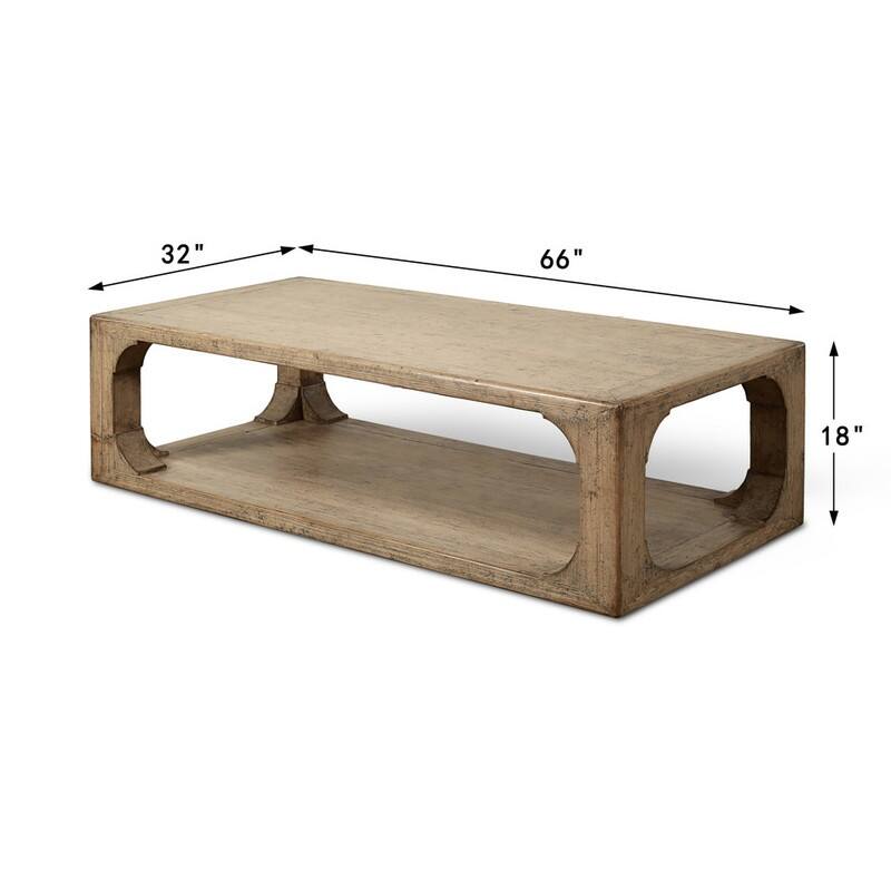 66 Inches Wide Ming Arch Coffee Table Weathered Natural with Distressed Gray