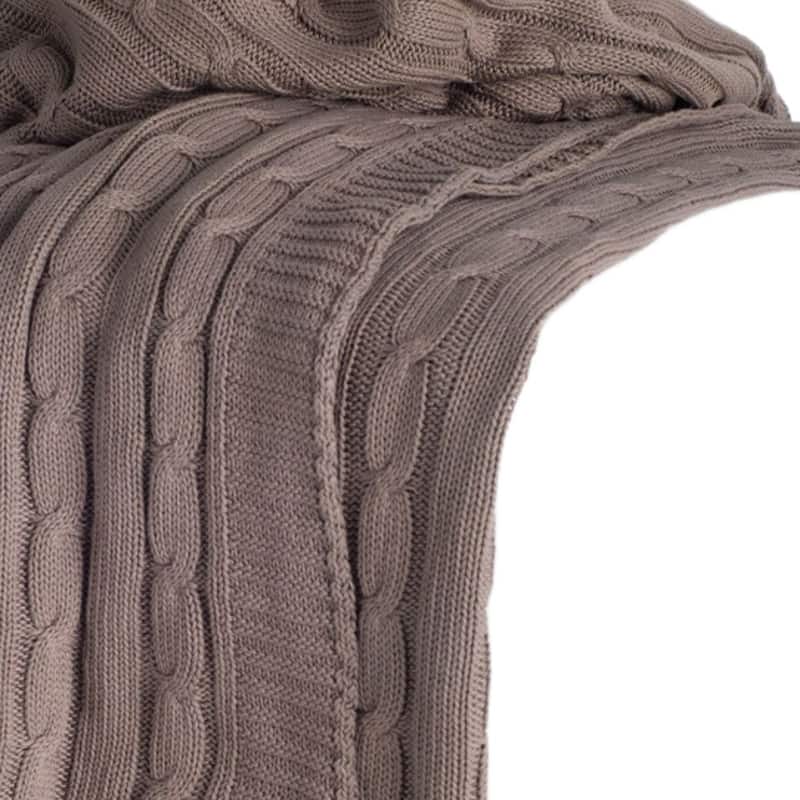 HomeRoots Brown Knitted 100% Cotton Throw Blanket