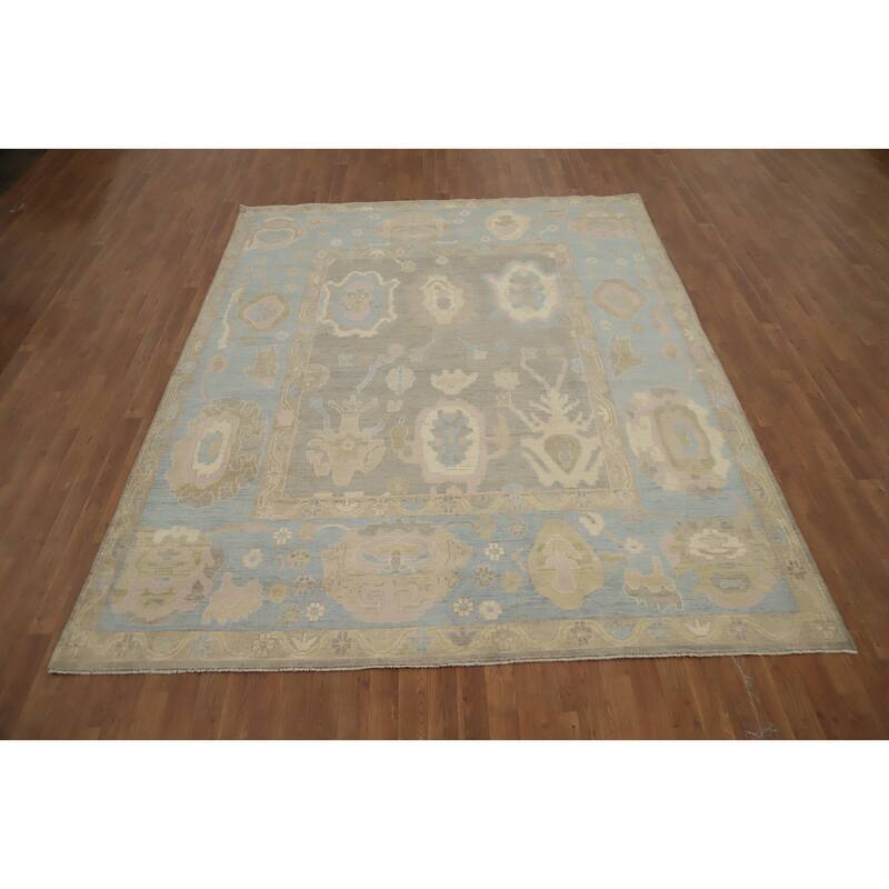 Hand Knotted Oriental 100% Wool Carpet Transitional All-Over Greys & Charcoal Oushak Area Rug - 9' 11'' X 7' 10''