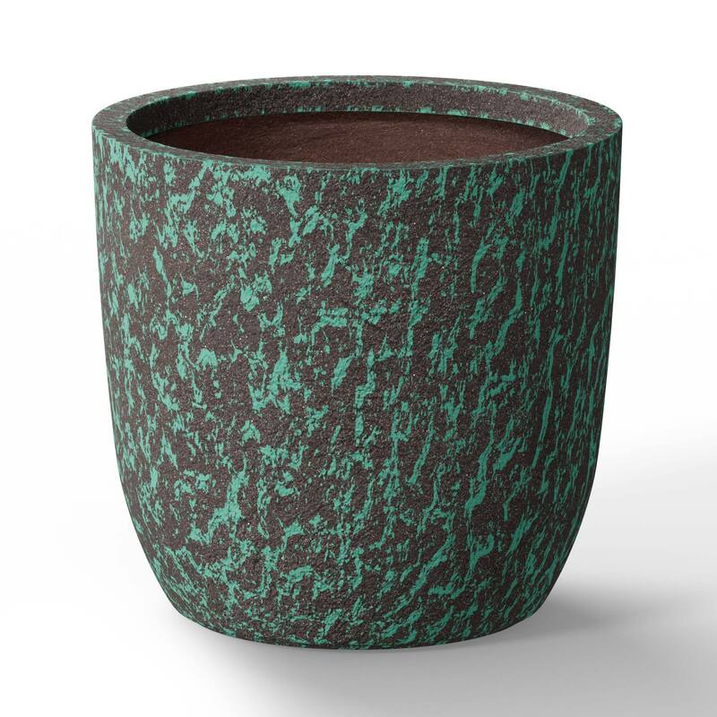 Tall Round Concrete Flower Planter with Drainage Hole and Enhanced Interior - 13.5 x 12.5 in - Teal