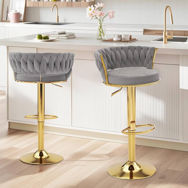 Javlergo Bar Stools Set of 4/6 Velvet Floral Back 360° Swivel Bar Stools 30.5" to 38.8" Adjustable Height Bar stools