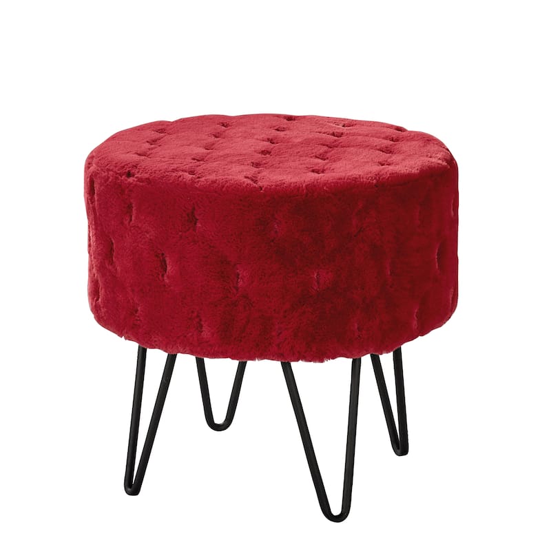 Jacquard Solid Fauxfur Round Ottoman