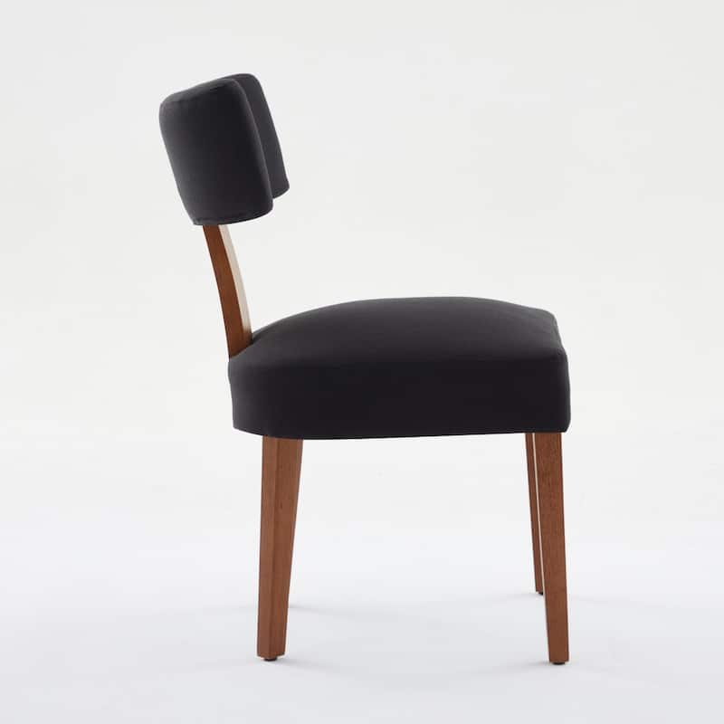 Set of 2 Upholstered Dining Chairs with Curved Backrest, Wooden Legs