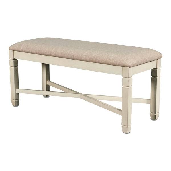 Fabric Dining Bench With Turned Legs And X Shaped Support Beige And White Overstock 31584449