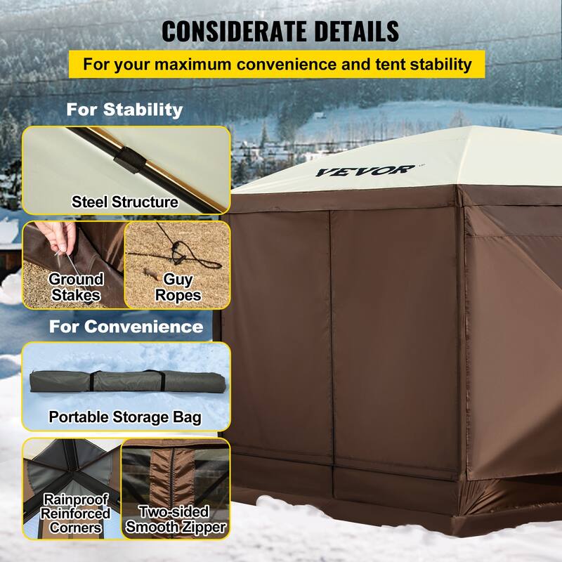VEVOR Camping Gazebo Screen Tent 6 Sided Pop-up Canopy Shelter Tent with Mesh Windows Portable Carry Bag