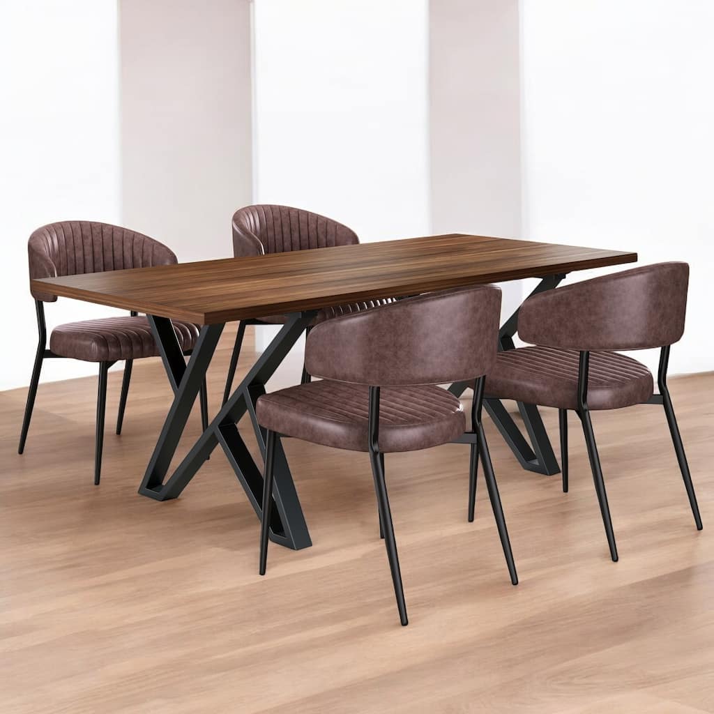 5-Piece Contemporary Dining Set, 4 Faux Leather Chairs with Metal Legs + rectangular Dining Table for Kitchen or Dining Room