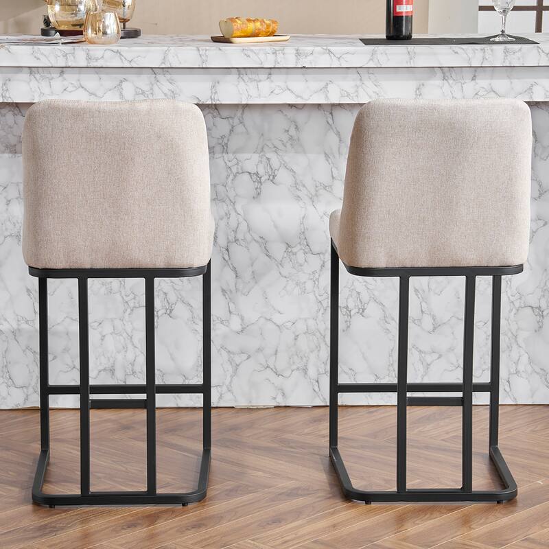 Bar Stool Set of 2, Upholstered Bar Stool with Button-Tufted Backrest, Counter Height Armless Chair with Sturdy Metal Frame