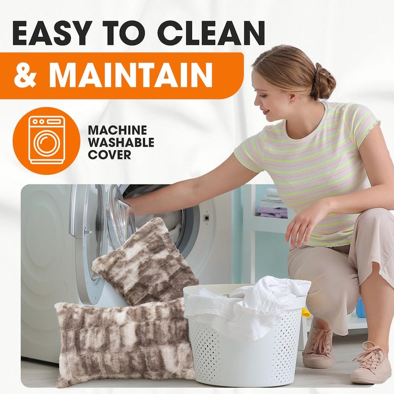 Cheer Collection Set of 2 Decorative Faux Fur Throw Pillow