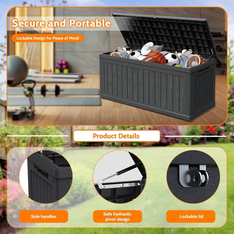 260 Gallon Outdoor Storage Box with Lockable Lid, Extra Large Waterproof Patio Resin Deck Box with, Home Storage Box