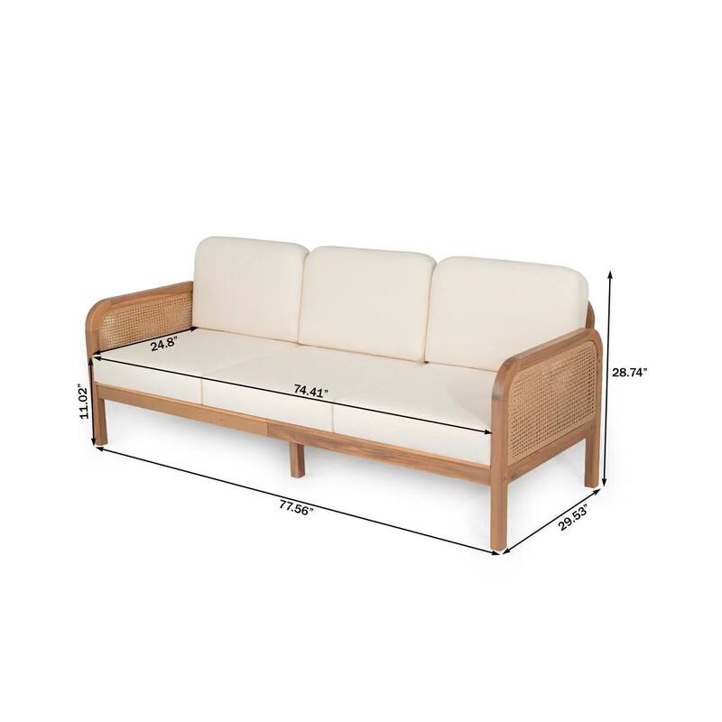 Teak Haven Outdoor Solid Wood Wicker 4-Piece Patio Conversation Set with Waterproof Cushions