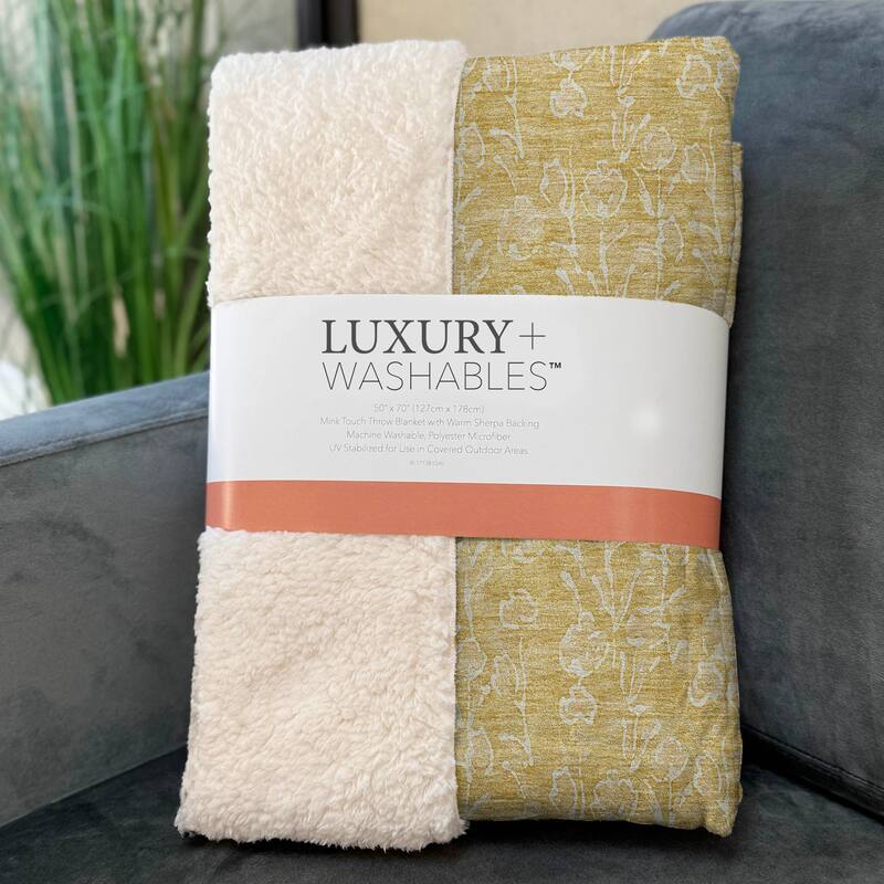 Premium Machine Washable Modern Floral Sherpa Throw Blanket