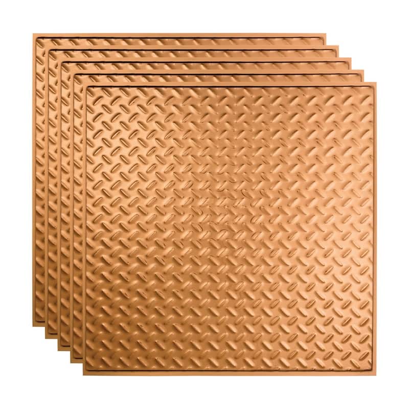 FASÄDE Diamond Plate Revealed Edge Decorative Vinyl 2ft x 2ft Lay in Ceiling Panel in Polished Copper (5 Pack) - 5 Pack - Polished Copper