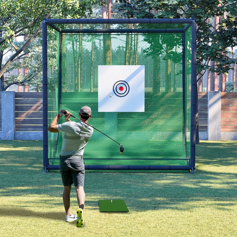 10'x10'x10' Golf Practice Cage - Metal Frame Hitting Net for Backyard or Indoor Simulator Use - 118.11"L x 118.11"W x 118.11"H