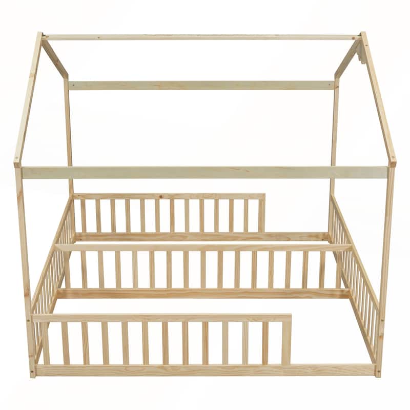 Double Twin House-Style Floor Bed with Fence