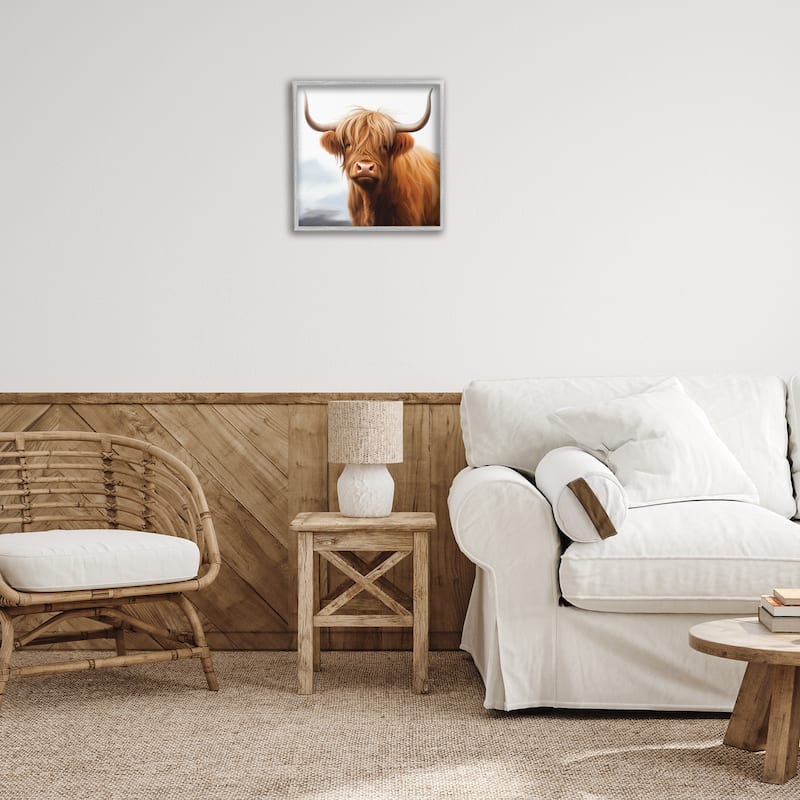 Stupell Long Horn Highland Cow Portrait Framed Giclee Art Design By Heidi Kuntz