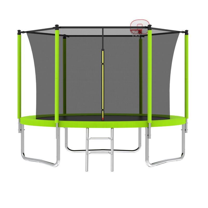 10 ft. Round Outdoor Trampoline with Safety Enclosure Net and Ladder