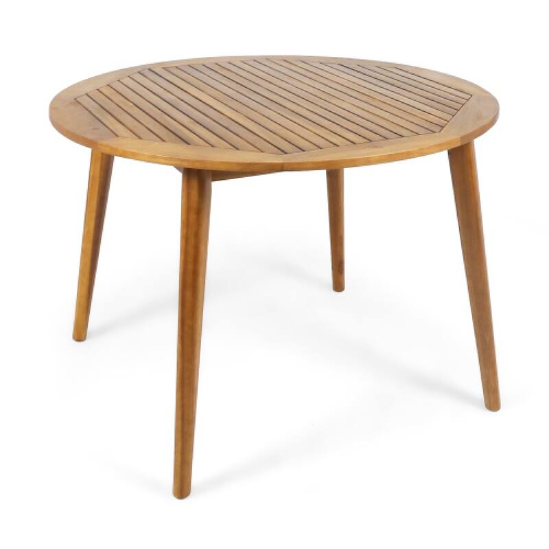 Roomfitters 47.25" Round Acacia Wood Outdoor Dining Table with Slatted Top and Tapered Legs Modern Patio Furniture, Teak