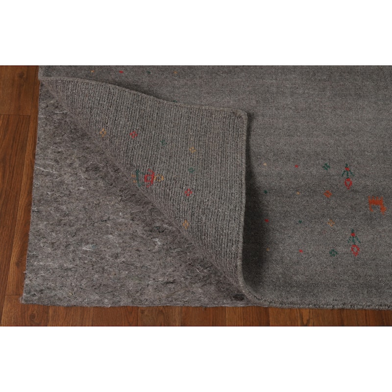 Hand Knotted Oriental 100% Wool Carpet Tribal Tribal Greys & Charcoal Gabbeh Area Rug - 8' 2'' X 5' 2''