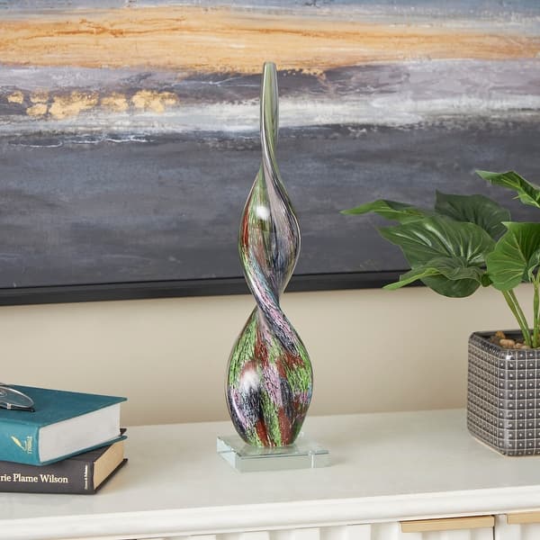 slide 2 of 8, Multi Colored Glass Swirl Abstract Decorative Sculpture with Clear Base Multi Colored