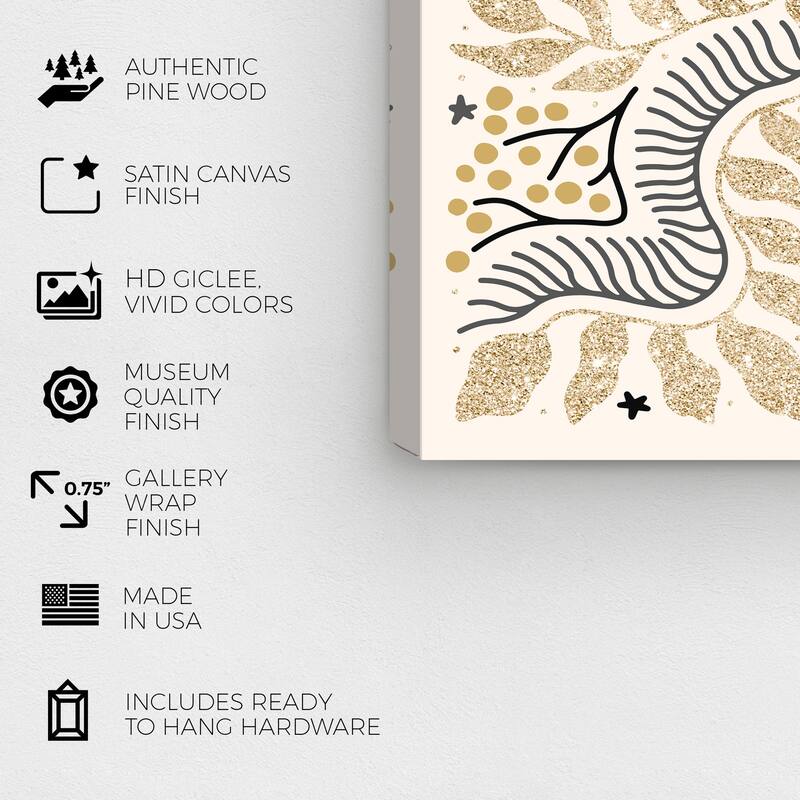 Wynwood Studio Canvas Floral and Botanical White Golden Season Gold Glam Wall Art Canvas Print