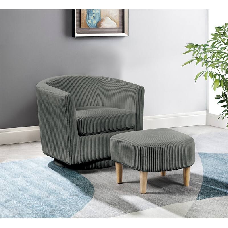 Best Quality Furniture Velvet Stripe Design Chair With Ottoman (Set of 2) - Gray-Chairs