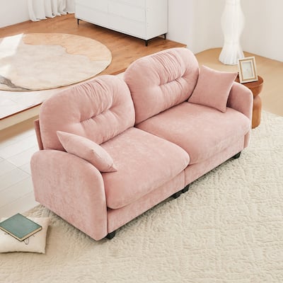 74" Loveseat Sofa, Modern Chenille Deep Seat Sectional Couch for Living Room, Tufted Backrest Love Seat with Pillows