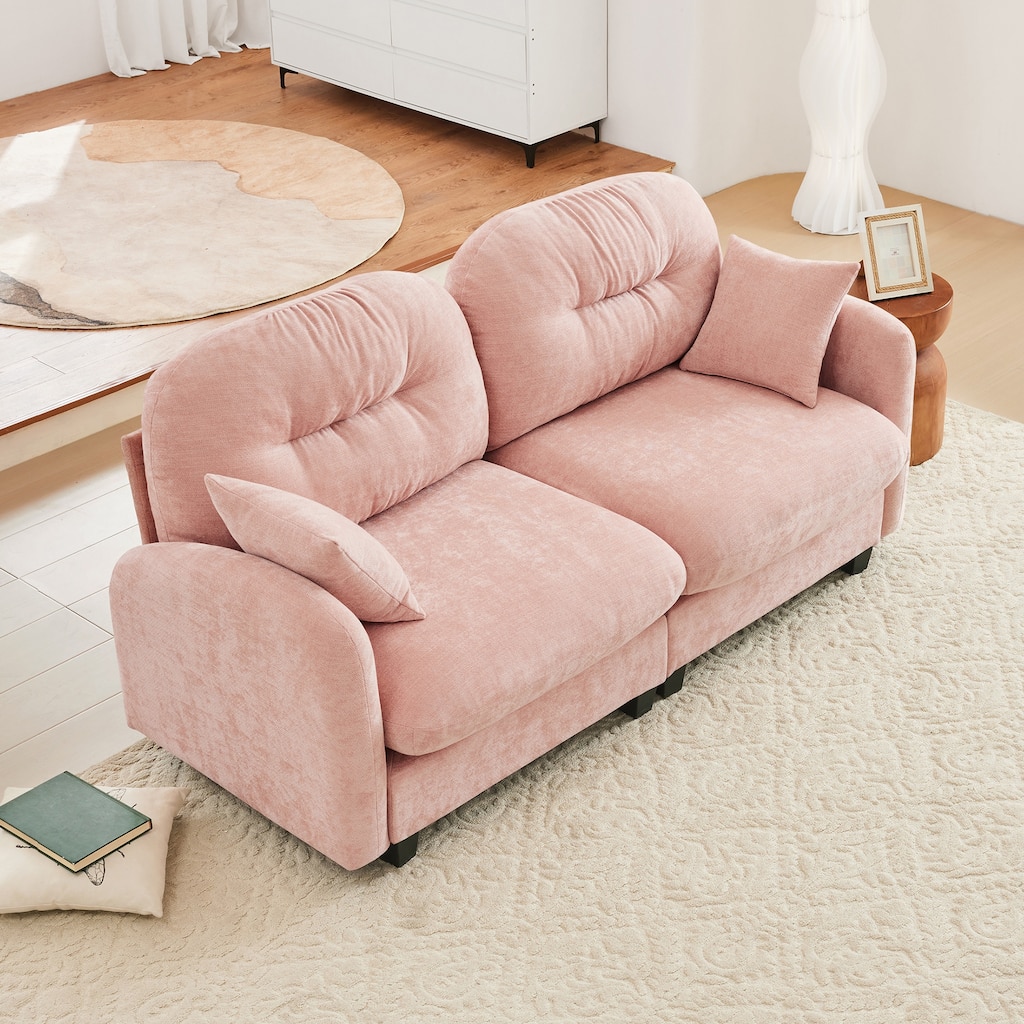 74" Loveseat Sofa, Modern Chenille Deep Seat Sectional Couch for Living Room, Tufted Backrest Love Seat with Pillows