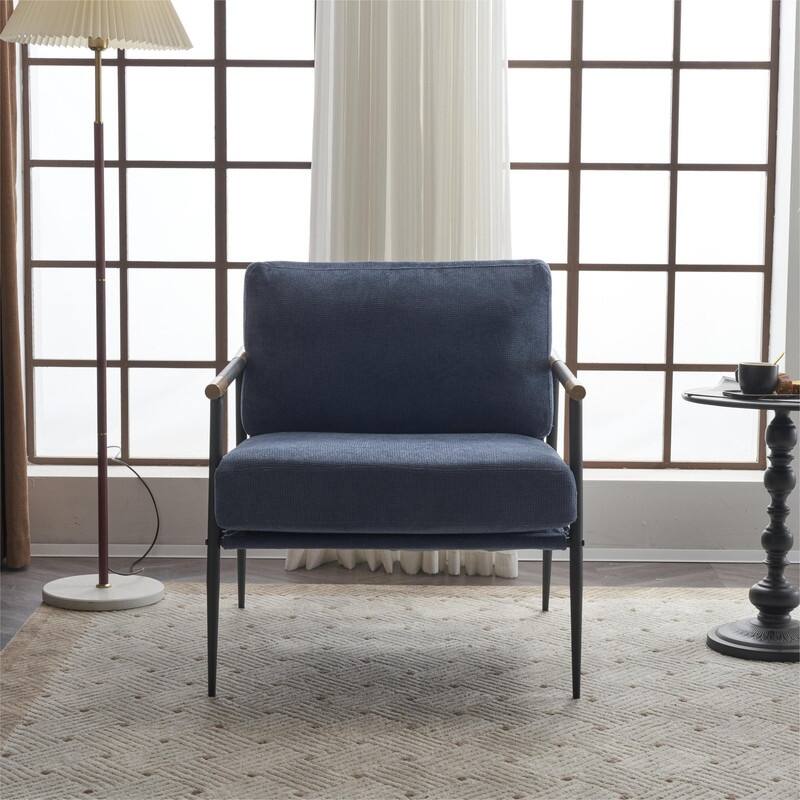 Chenille Fabric Armchair, Retro Leisure Accent Chair with Extra Soft Padded and Cushion