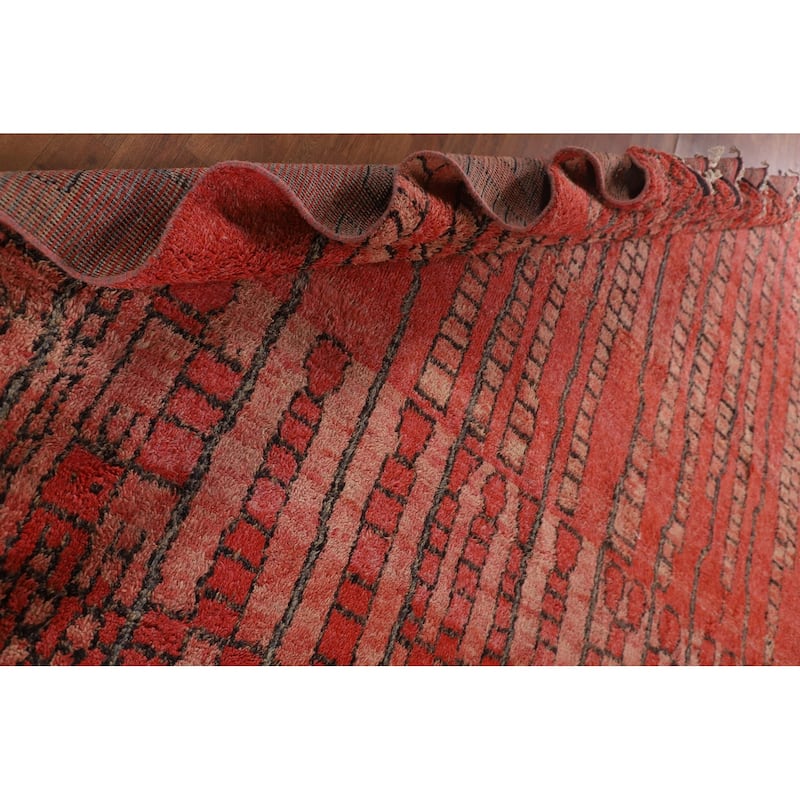 Geometric Coral Moroccan Large Oriental Area Rug Handmade Wool Carpet - 11'4" x 18'6"