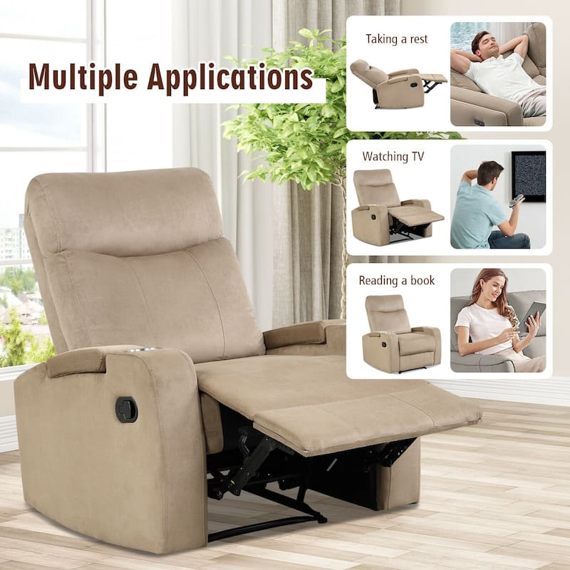 Recliner Chair Single Sofa Lounger with Arm Storage and Cup Holder for Living Room