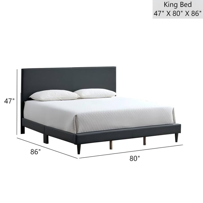 Black Faux Leather King Bed with Adjustable Headboard