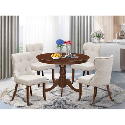 HomeStock 5-Piece Mahogany Finish Solid Wood Top Dining table with 4 Chairs with Lattice Back