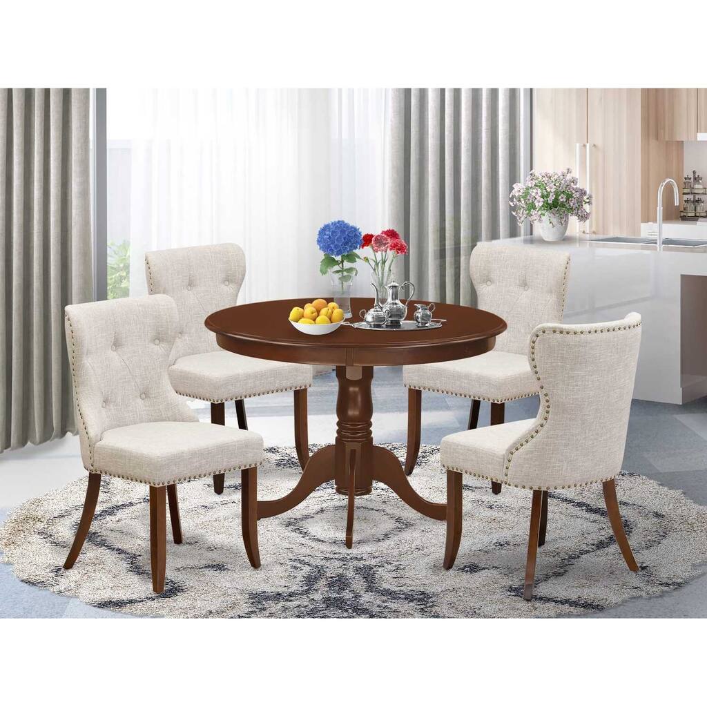HomeStock 5-Piece Mahogany Finish Solid Wood Top Dining table with 4 Chairs with Lattice Back
