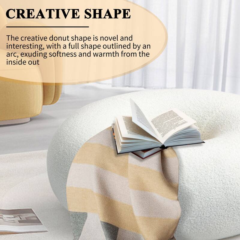 XINMICS 29.7" Donut Teddy Fleece Fabric Pouf Ottoman