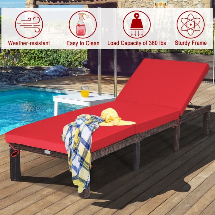 Outdoor Wicker Chaise Lounger with Adjustable Backrest for Relaxation - 77.5" x 26" x 14"-32" (L x W x H)