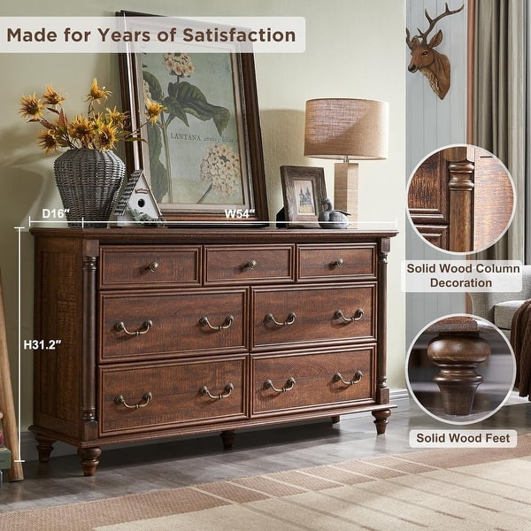 Breakwater Bay Farmhouse 7 Drawer Dresser For Bedroom, Wood Rustic
