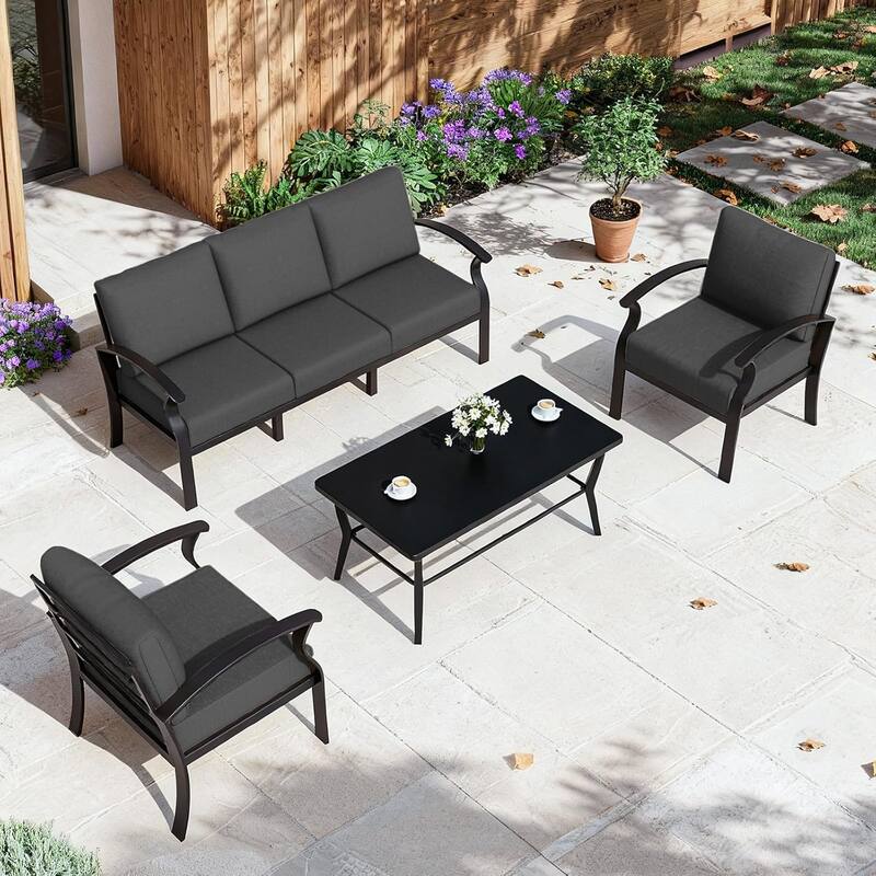 Kullavik Matte Black Full Iron Outdoor Rectangular Coffee Table