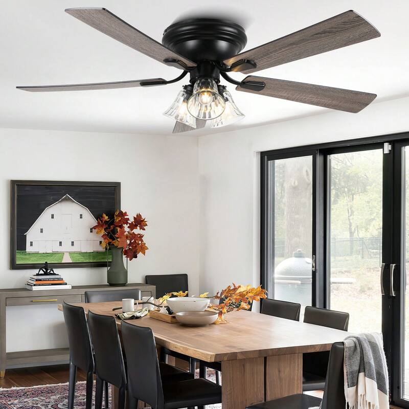 Cusp Barn 52 Inch Traditional Indoor Ceiling Fan with Remote Control, Farmhouse Flush Mount Ceiling Fan with Clear Glass Shade