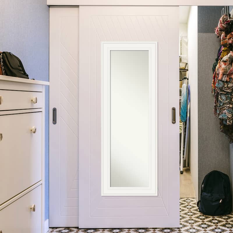 Non-Beveled Full Length On The Door Mirror 53.5 x 19.5 in. - Ridge Frame - Ridge White - 20 x 54 in