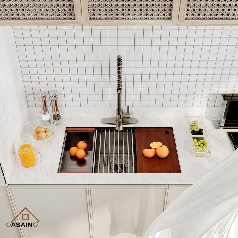 Stainless Steel Sink 30 in. Single Bowl Undermount Workstation Kitchen Sink with Faucet and Accessories