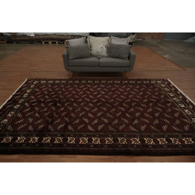 Hand Knotted Oriental 100% Wool Carpet Traditional All-Over Red Turkoman Area Rug - 10' 10'' X 7' 9''
