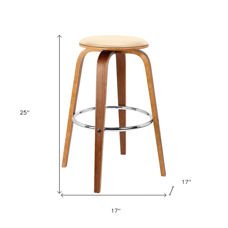 Fabric Backless Counter Height Swivel Bar Stool with Walnut Iron Frame