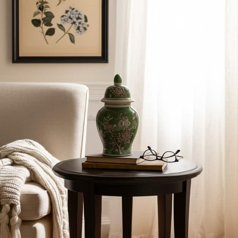 Ceramic Decorative Temple Jar Bird Flower with Lid for Home Decor