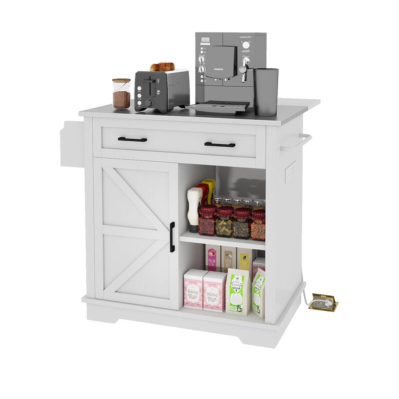 Moasis 42" Kitchen Island on Wheels with Stainless Steel Top & Drop Leaf