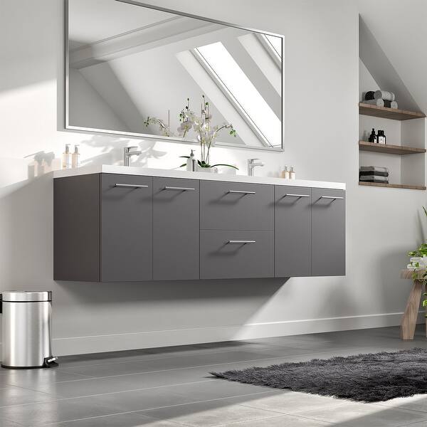 Axis 72 in. W x 20 in. D x 23 in. H Floating Double Sink Bath Vanity in Ash with White Acrylic Top