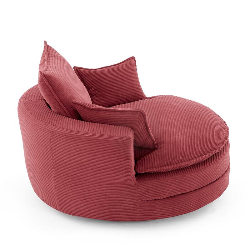 Roomfitters Swivel Barrel Chair with Dual-Layer Cushion and 3 Pillows, Comfy Accent Chair for Home or Office