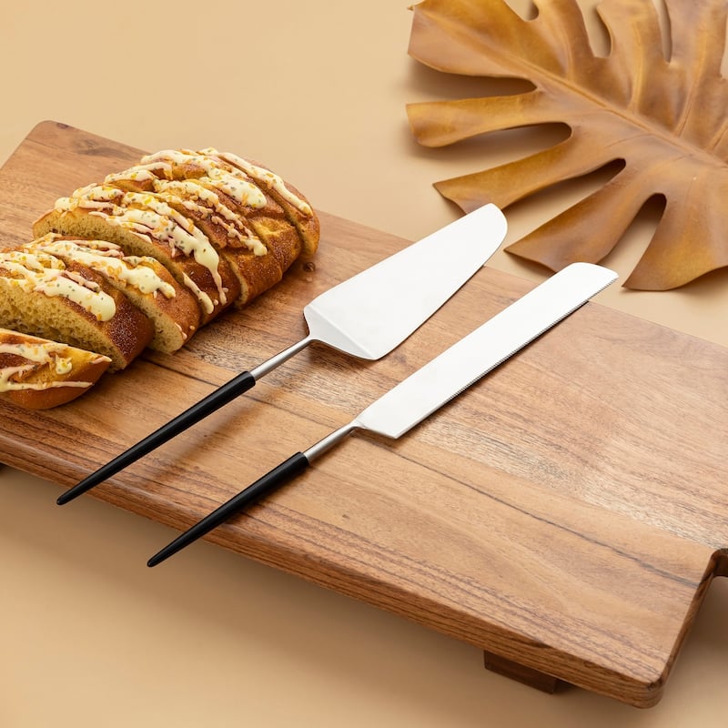 Set of 2 Silver & Black Stainless Steel Dessert Set