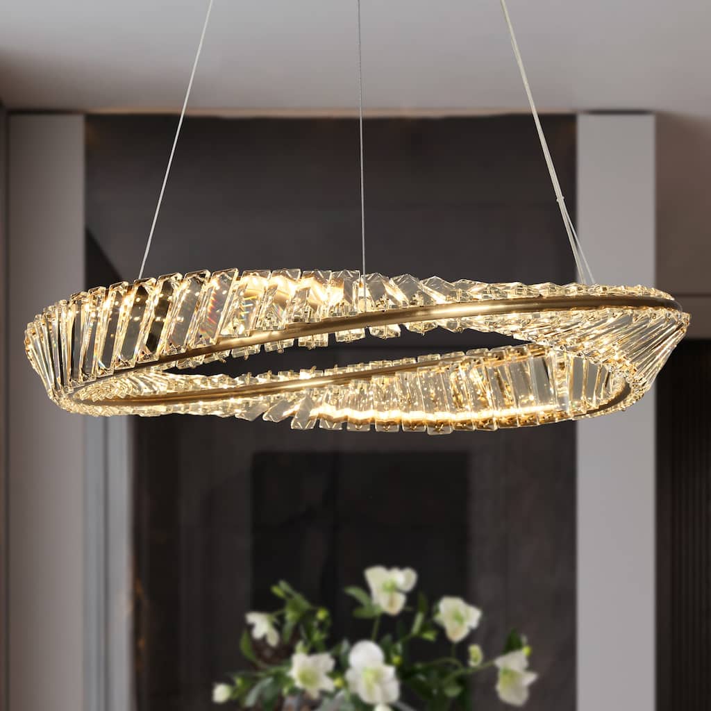 Modern LED Crystal Chandelier Gold Drum Lights for Dining Room