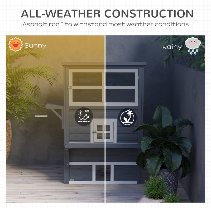 PawHut 3-Story Cat House Feral Cat Shelter, Outdoor Kitten Condo with Raised Floor - Dark Gray