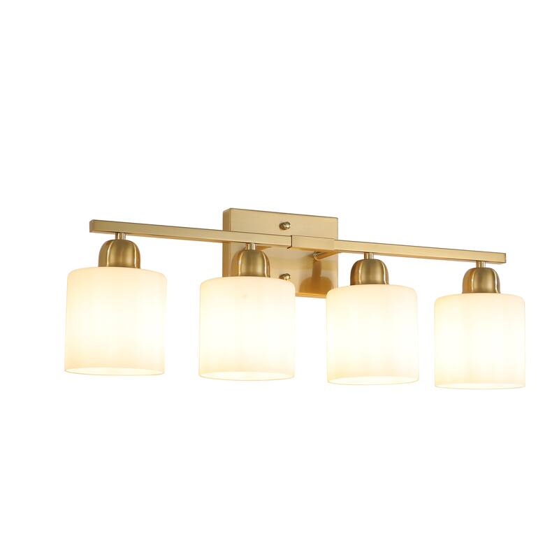 4-Light Gold Bathroom Vanity - Milky Frosted Glass - E26 Socket